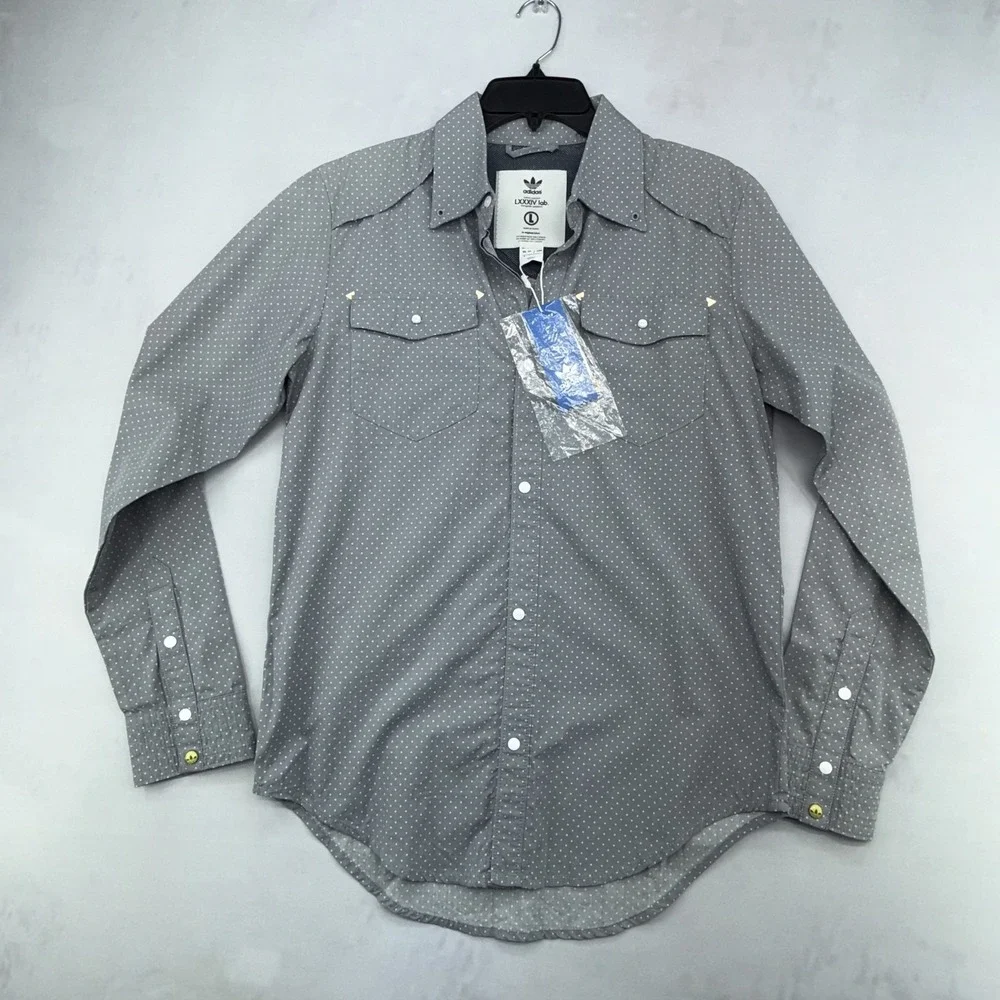 adidas Originals LXXXIV Lab Western Shirt Mens L Gray Polka Dot Snap F49321
